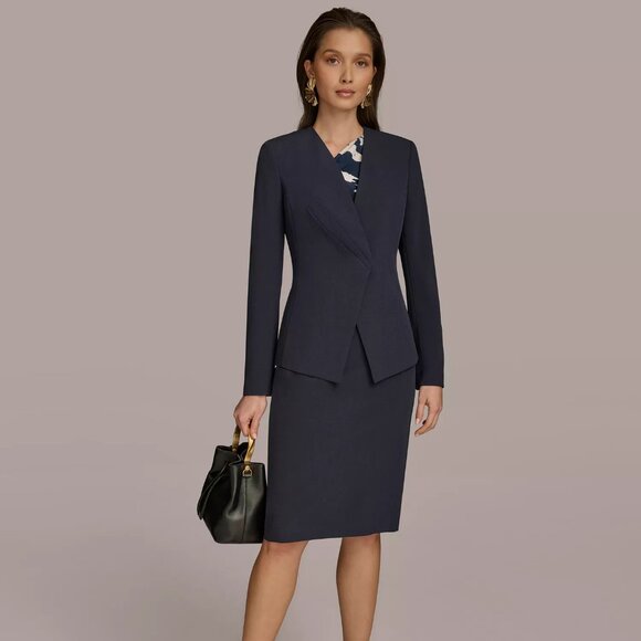 Donna Karan New York Women's Collarless One-Button Blazer Dark Blue 10 NEW - Picture 2 of 2